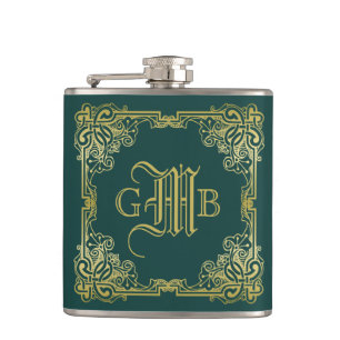 Weddenschap-monogram Klassieke Gold-Lijst Donkergr Heupfles