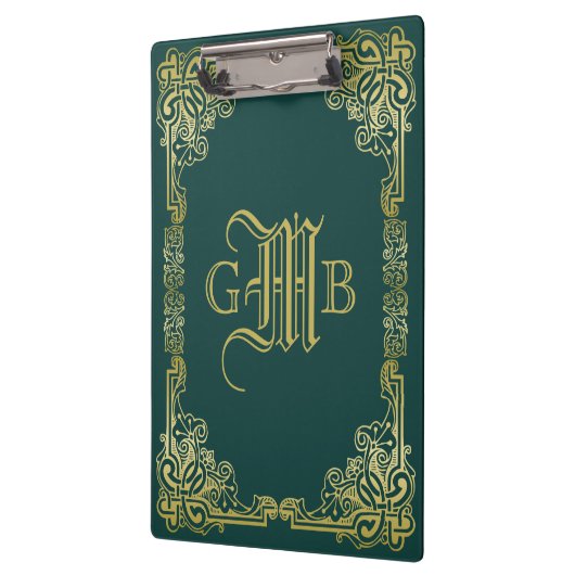 Weddenschap-monogram Klassieke Gold-Lijst Donkergr Klembord (Links)