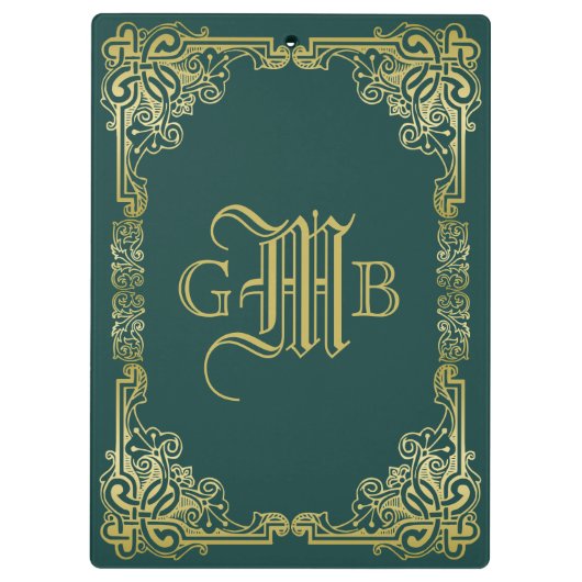 Weddenschap-monogram Klassieke Gold-Lijst Donkergr Klembord (Achterkant)