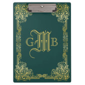 Weddenschap-monogram Klassieke Gold-Lijst Donkergr Klembord (Voorkant)