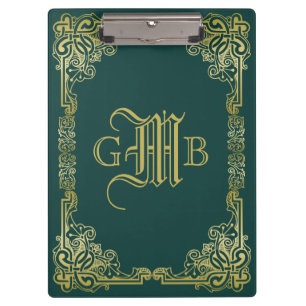 Weddenschap-monogram Klassieke Gold-Lijst Donkergr Klembord