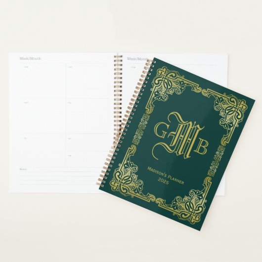Weddenschap-monogram Klassieke Gold-Lijst Donkergr Planner (Display)