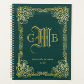 Weddenschap-monogram Klassieke Gold-Lijst Donkergr Planner (Voorkant)