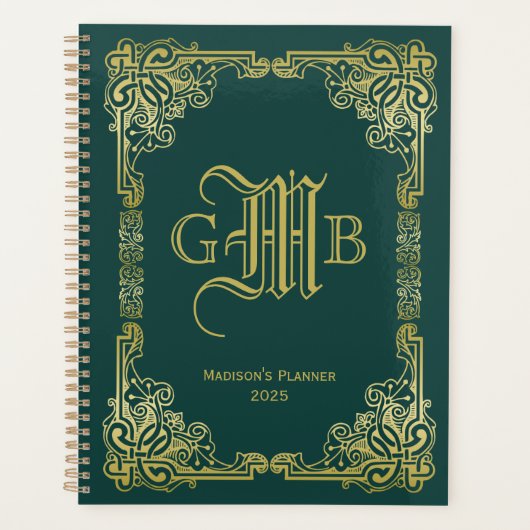 Weddenschap-monogram Klassieke Gold-Lijst Donkergr Planner (Voorkant)