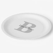 Weddenschap Monogram Naam Baby shower Grijs Zwart  Papieren Bordje (Gekanteld)