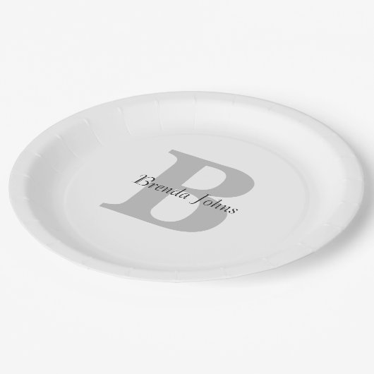 Weddenschap Monogram Naam Baby shower Grijs Zwart  Papieren Bordje (Gekanteld)