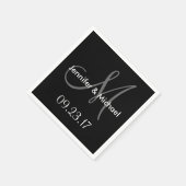 Weddenschap Monogram Namen Datum Zwart grijs Servetten (Hoek)