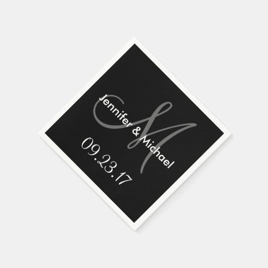 Weddenschap Monogram Namen Datum Zwart grijs Servetten (Hoek)
