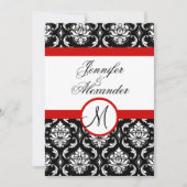 Weddenschap Monogram Red Damask Uitzicht Kaart (Voorkant)
