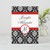 Weddenschap Monogram Red Damask Uitzicht Kaart (Staand voorkant)