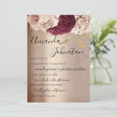 Weddenschap Monogram Roze Florals Marsala Roos Gol Kaart (Staand voorkant)