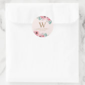 Weddenschap Monogram Roze Green Floral Bouquet Ronde Sticker (Tas)