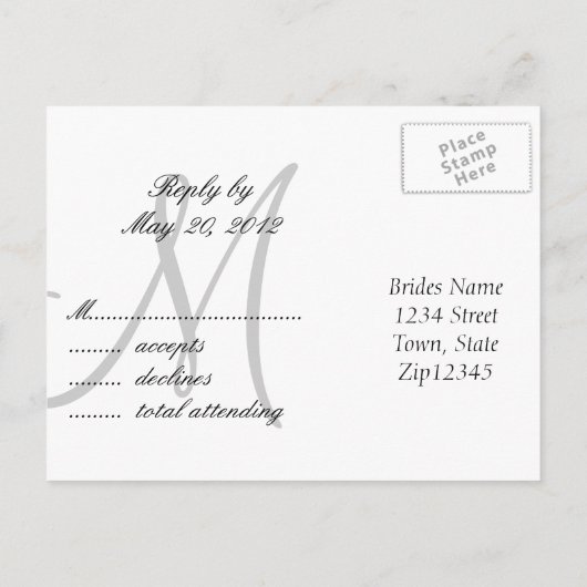 Weddenschap-monogram RSVP-Briefkaart Uitnodiging Briefkaart (Achterkant)