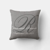 Weddenschap Monogram Rustic Grey Linen Kijk Kussen (Achterkant)