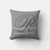 Weddenschap Monogram Rustic Grey Linen Kijk Kussen (Voorkant)