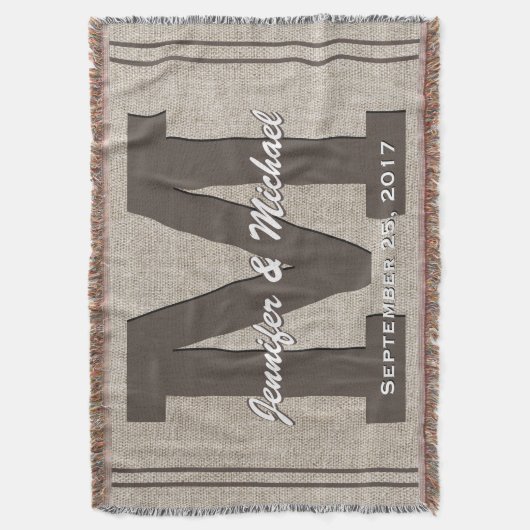 Weddenschap Monogram | Rustic Linen Kijk Deken (Voorkant Verticaal)