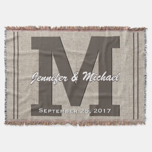Weddenschap Monogram | Rustic Linen Kijk Deken (Voorkant)