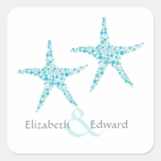 Weddenschap Monogram Turquoise Aqua Starfish Stick Vierkante Sticker (Voorkant)