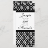 Weddenschap Monogram zwart en White Damask Invitat Kaart (Voorkant / Achterkant)