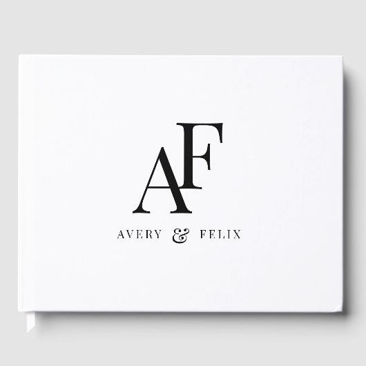 Weddenschap Monogram zwart en wit, eenvoudig Gastenboek (Voorkant)