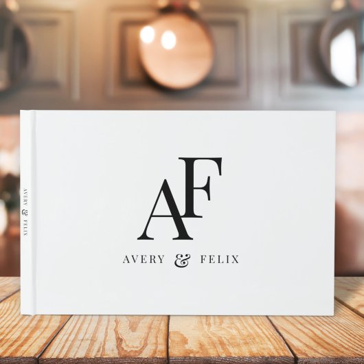 Weddenschap Monogram zwart en wit, eenvoudig Gastenboek
