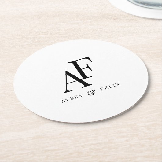 Weddenschap Monogram zwart en wit, eenvoudig Ronde Kartonnen Onderzetter (Gebogen)
