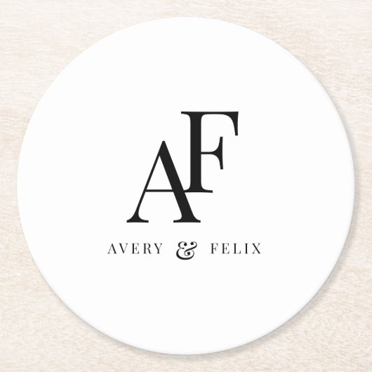 Weddenschap Monogram zwart en wit, eenvoudig Ronde Kartonnen Onderzetter (Voorkant)