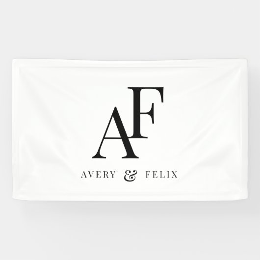 Weddenschap Monogram zwart en wit, eenvoudig Spandoek (Horizontaal)