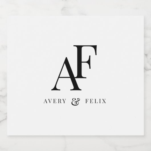 Weddenschap Monogram zwart en wit, eenvoudig Sparkling Wijnetiket (Enkel label)