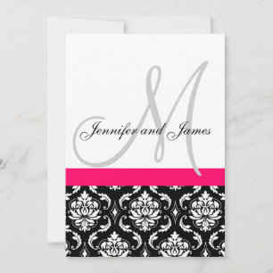 Weddenschap Monogram zwart Hot Pink Damask Kaart
