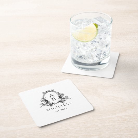 Weddenschap Monogram | Zwart-wit Onderzetter (Insitu)