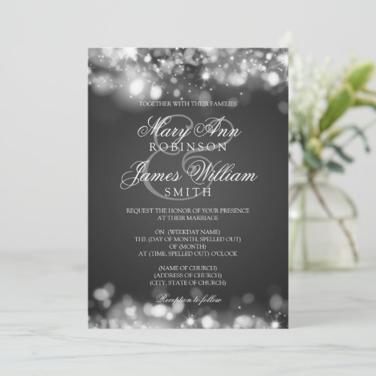 Weddenschap Mousserende lichten zilver Kaart (Staand voorkant)