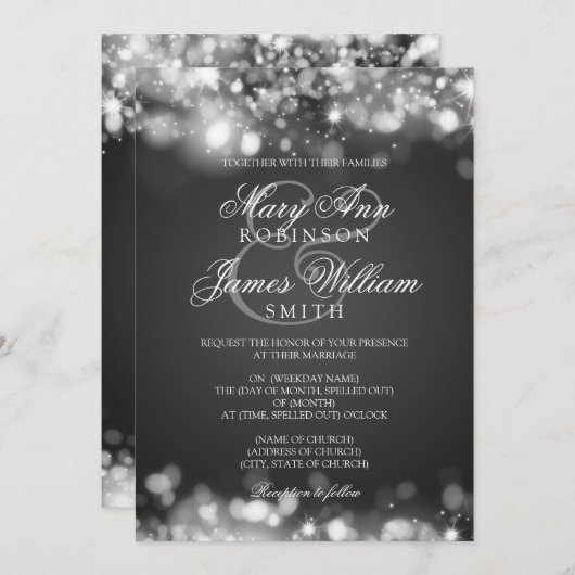 Weddenschap Mousserende lichten zilver Kaart (Voorkant / Achterkant)