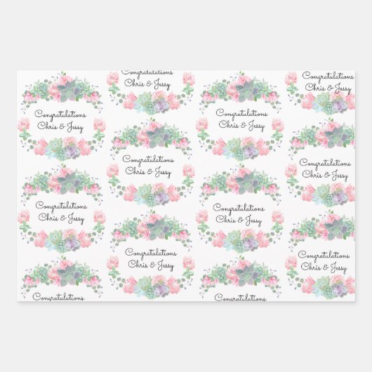 Weddenschap Namen Rozen Succuleren 3 Cadeaus Inpakpapier Vel (Voorkant)