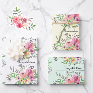 Weddenschap Names Floral Waterverf 3 Inpakpapier Vel