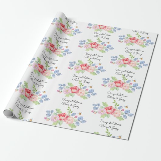 Weddenschap Names Fruit & Flowers Waterverf Roll Cadeaupapier (Uitgerold)