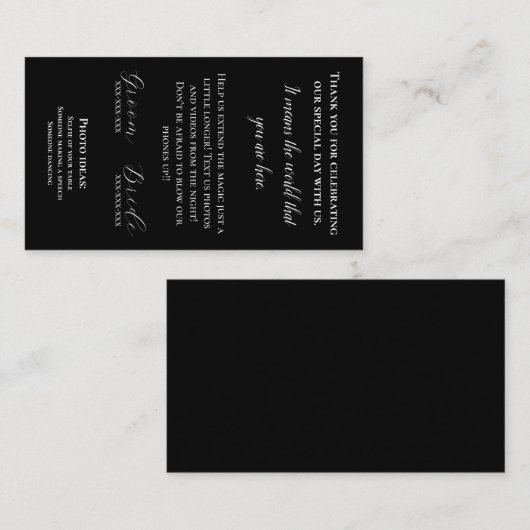 Weddenschap Napkin Invoegen Dank je creditcard Visitekaartje (Voorkant / Achterkant)