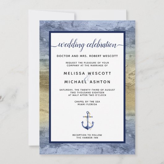Weddenschap Nautical Blue & Gold Event / Florida Kaart (Voorkant)