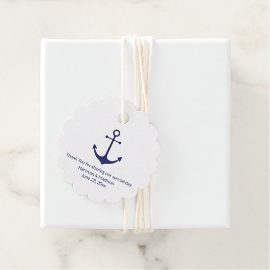Weddenschap-nautische marineblauw-wit geschenk bedankjes labels (In situ)