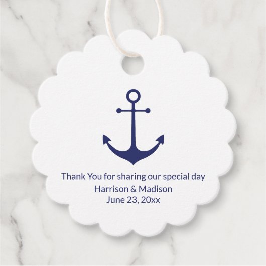 Weddenschap-nautische marineblauw-wit geschenk bedankjes labels (Voorkant)