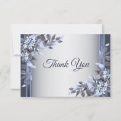 Weddenschap Navy Blue Floral Silver Elegant Bedankkaart (Voorkant)