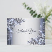 Weddenschap Navy Blue Floral Silver Elegant Bedankkaart (Staand voorkant)