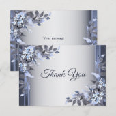 Weddenschap Navy Blue Floral Silver Elegant Bedankkaart (Voorkant / Achterkant)