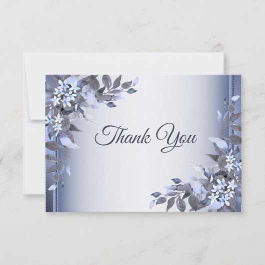 Weddenschap Navy Blue Floral Silver Elegant Bedankkaart (Voorkant)