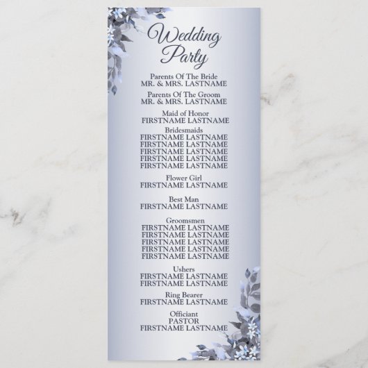 Weddenschap Navy Blue Floral Silver Elegant Welkom Programmakaart (Achterkant)