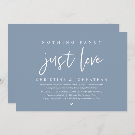 Weddenschap, niets Fancy, gewoon liefde Kaart (Voorkant / Achterkant)