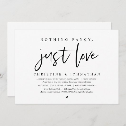 Weddenschap, niets Fancy, gewoon liefde Kaart (Voorkant / Achterkant)