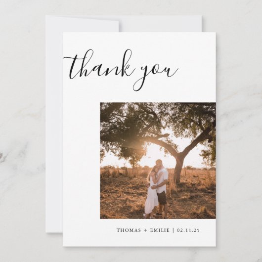 Weddenschap nieuw getrouwd drie fotogasten bedankkaart (Voorkant)