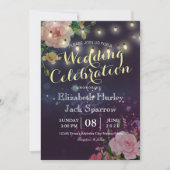 Weddenschap Noite Floral String Lights Paarse Spar Kaart (Voorkant)