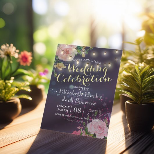 Weddenschap Noite Floral String Lights Paarse Spar Kaart